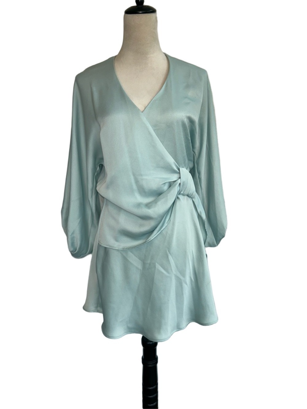 Zara: Satin Wrap-Style Dress in Pale Mint: Size Medium